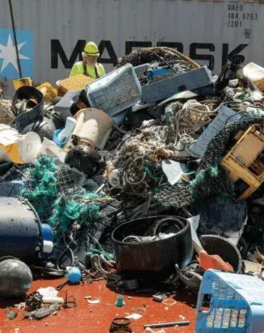 Waste from ocean visible on ship